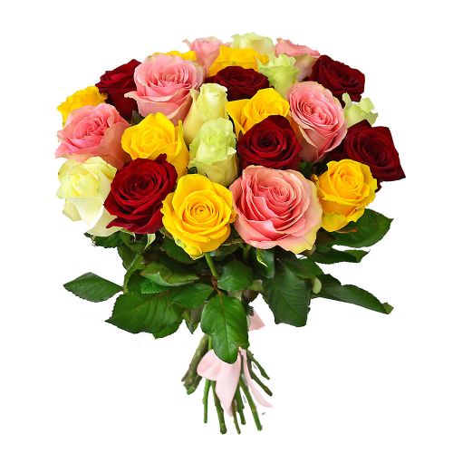 Купить 31-ну разноцветную розу с доставкой по Корфовскому